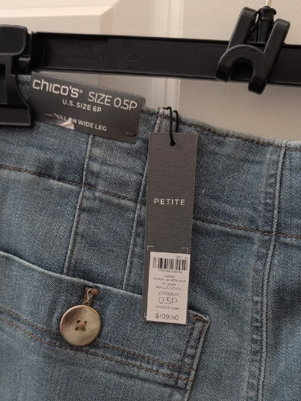 Chico's Pull-on Slate Blue Wide-Leg Jeans with Button-Accent Pockets NWT